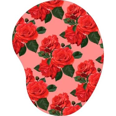 Imagem de Mouse Pad Ergonômico Gota Rosas Vermelhas Fundo Rosa