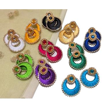 Imagem de Haldi Kumkum | Chand Bali |Jhumka | Conjunto de 10 anéis de orelha | Presente de devolução | Ofereça | B_HK_Bali1, One Size, Fio sedoso Miçangas, Sem pedra preciosa