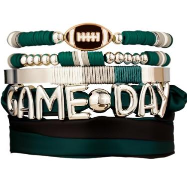 Imagem de DoDoBeads Conjunto de pulseiras femininas para dia de jogo – 4 peças de joias empilháveis de futebol, acessórios versáteis para fãs de esportes para chapéu, bolsa e colar, Medium, Metal, Sem Pedra