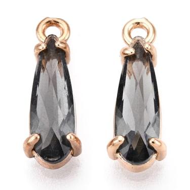 Imagem de Craftora 50 peças pingentes de gota de vidro facetado, zircônia cúbica, pedra do mês de nascimento banhado a ouro, pingentes de latão com orifício para fazer joias, colar, pulseira, brinco (preto)