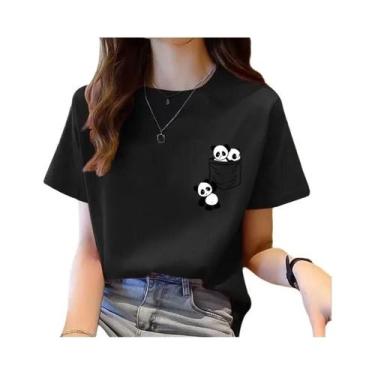 Imagem de Camiseta Feminina De Verão Com Manga Curta, Estampa De Panda Em Cartoo