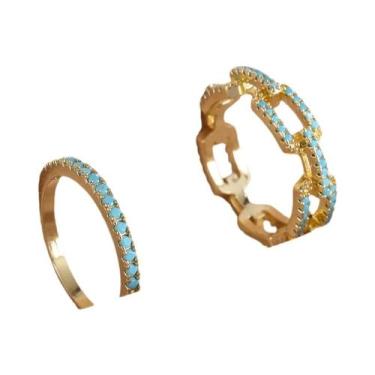 Imagem de Conjunto De Anéis De Zircônia Turquesa Para Mulheres E Homens, Design 