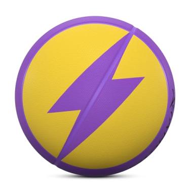 Imagem de Kuangmi Bolas de basquete Lightning de borracha, bola de rua oficial tamanho 7 (75 cm), feita para uso interno e externo, amarelo e roxo