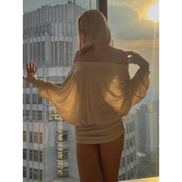 Imagem de Vestido Mini Feminino Ombro a Ombro Manga Longa Franzido Patchwork Sex