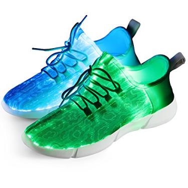 Imagem de Shinmax Tênis com luz de LED para mulheres e homens, tênis de fibra óptica recarregável por USB, sapatos luminosos para dança, festivais, festas, Branco, 12 Women/10.5 Men