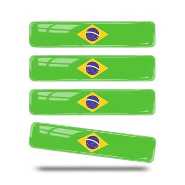 Imagem de Xalvoria Pacote com 4 adesivos de carro epóxi 3D com bandeira do Brasil – Decalques refletivos à prova d'água para carros, caminhões, motocicletas, capacetes, laptops e muito mais, acessórios