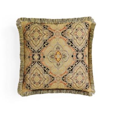 Imagem de Austin Horn Classics Ravel Main Euro Sham – 66 cm x 66 cm com borda de franja escovada, zíper – Bronze/Preto