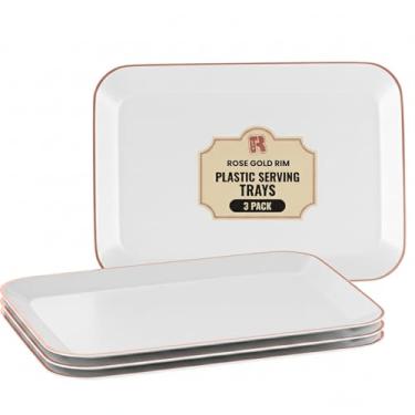 Imagem de Bandeja de servir de plástico 20 x 28 cm (aro de ouro branco e rosa)