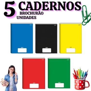 Imagem de Kit 5 Caderno Brocurão 96 Folhas Capa Dura Grande Escolar Azu / Vermel