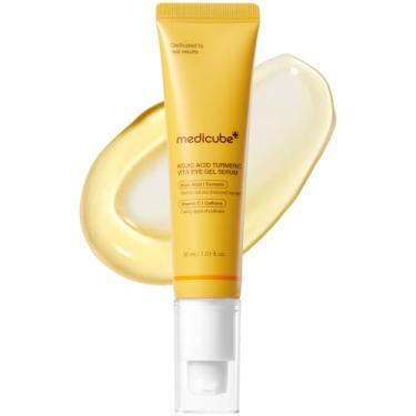 Imagem de medicube Sérum para os olhos com açafrão de ácido kójico | Soro de gel clareador para os olhos o dia todo | Cuidados com os olhos refrescantes com vitamina C, retinol e cafeína | Fórmula hidratante e
