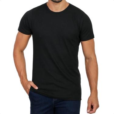 Imagem de Camiseta Canelada Slim Manga Curta Masculina Preta Básica-Masculino