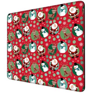 Imagem de Tapete de rato de Natal Feliz Natal, Papai Noel, Rena, boneco de neve, quadrado, com base de borracha antiderrapante e borda costurada tapete de rato para computador sem fio, portátil, acessórios de