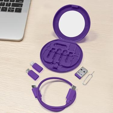 Imagem de Caixa de gerenciamento de cabos com suporte de cabo de carregamento, estojo organizador de cabos de mesa para escritório em casa, viagens - roxo
