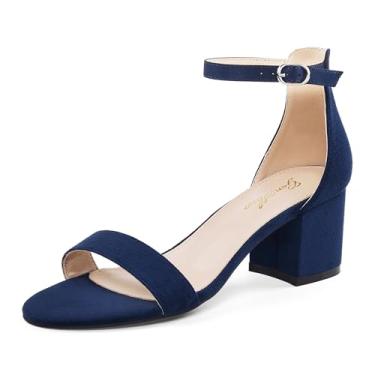 Imagem de GENSHUO Sandálias femininas de salto baixo com tiras e bico aberto, salto confortável, sexy, bonito, tira no tornozelo, festa de casamento, formatura, verão, sapatos de salto alto, Couro flocado