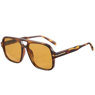 Imagem de Cyxus Óculos de sol aviador grandes sem emaranhados para mulheres, óculos de sol modernos com proteção UV para festivais de música na praia, compras, 1240, Armação de tartaruga com lente amarela, M