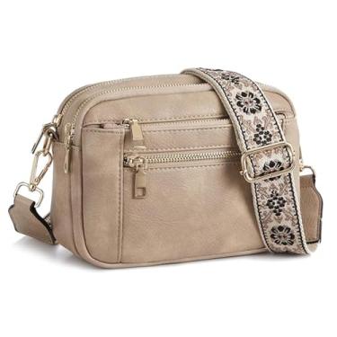 Imagem de Bolsa transversal feminina pequena, de couro vegano moderno com bolsas de ombro ajustáveis, Cinza