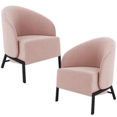 Imagem de Kit 02 Poltronas Decorativa Para Sala Living Pés Industrial Sierra K01 Veludo Rosê - Lyam Decor