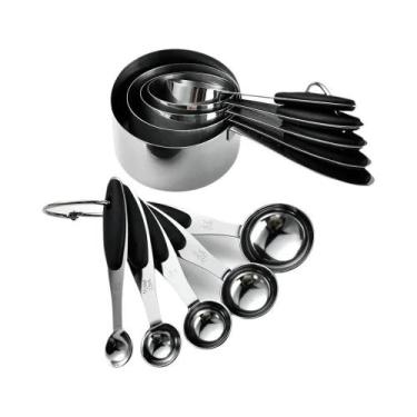 Imagem de Conjunto De Copos E Colheres Medidores De Aço Inoxidável Para Cozinha 