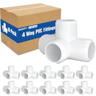 Imagem de letsFix Acessórios de PVC de 3,5 cm, 4 vias (pacote com 10) para móveis, conector de cotovelo, resistente para móveis faça você mesmo, molduras, resistente a UV - Compatível com tubos de PVC Schedule