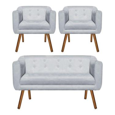 Imagem de Kit Sofá Retrô Namoradeira 2 Lugares e 02 Poltronas Julia Suede Cinza 