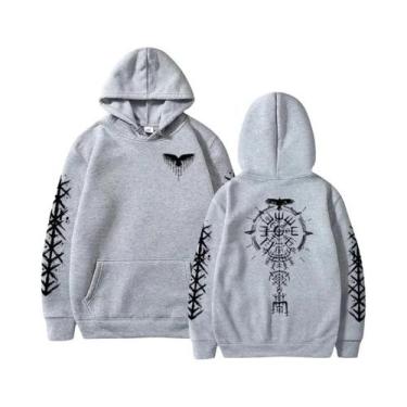 Imagem de Moletom Masculino Com Estampa De Corvo Viking, Casual E Esportivo, Alt