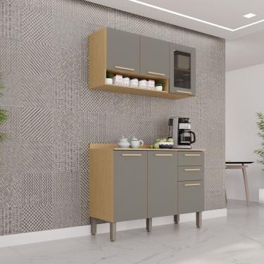 Imagem de Cozinha Compacta 2 Peças 6 Portas 2 Gavetas Bella Jequitibá/Granizo