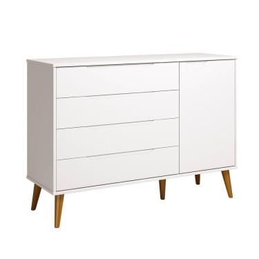 Imagem de Comoda Sapateira Elfe Retro 1 Porta 4 Gavetas Branco Fosco - Moveisaqui