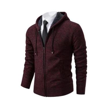 Imagem de Cardigã Masculino De Fleece Quente Com Zíper, Cor Sólida, Gola Alta, C