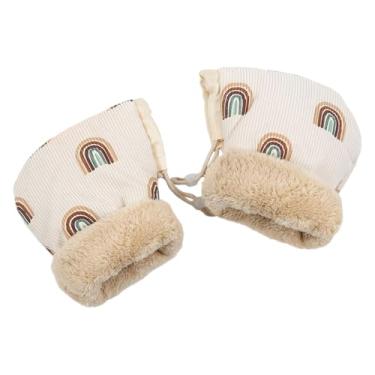 Imagem de Luvas de carrinho de bebê | Warmmuffs forradas de pelúcia à prova de vento | Padrão de arco-íris para carrinho de bebê anticongelante | para clima frio ao ar livre carrinho de bebê guidão de bicicleta