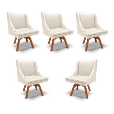 Imagem de Kit 5 Cadeiras Decorativas Sala De Jantar Base Giratória De Madeira Firenze Pu Bege/natural