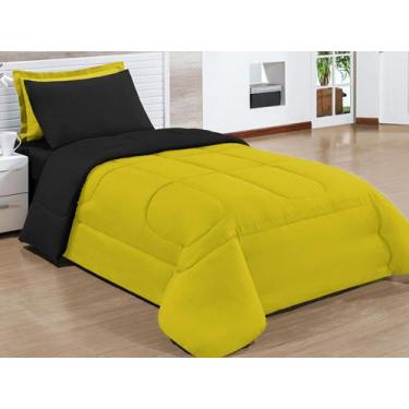 Imagem de Kit Edredom Solteiro duplo face Preto Amarelo com 4 peças - EDOBAZAR, 