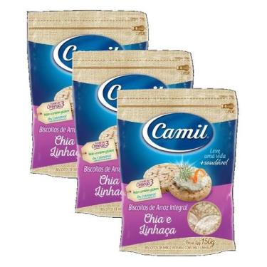 Imagem de 3 biscoito salgado arroz camil chia e linhaca integral 150g