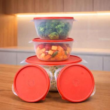 Imagem de Kit 5 Potes Plastico Redondos Bowl Livre Bpa Cor:Transp Verm - Casa Be
