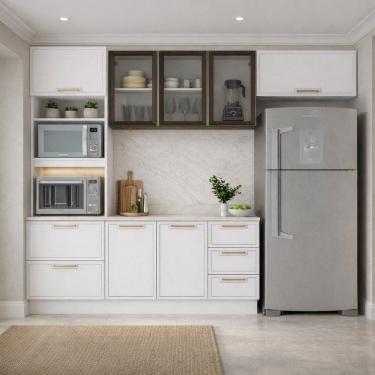 Imagem de Cozinha Completa 4 Peças com Vidro Fumê e Torre Quente Amara 270x224cm Branco