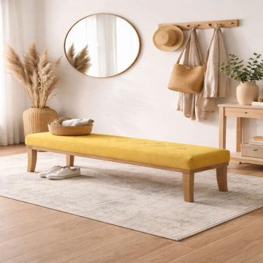 Imagem de Puff para Sala de Estar 100cm Linho Theo Amarelo