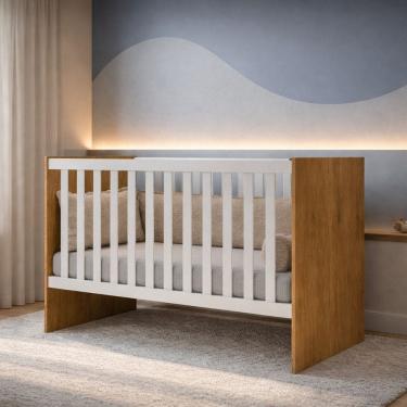 Imagem de Berço Mini Cama Grade Móvel Giovana Marrom/Branco