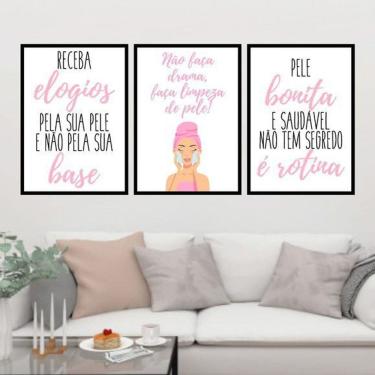 Imagem de Kit 3 Quadros Decorativos Limpeza De Pele 34x23cm
