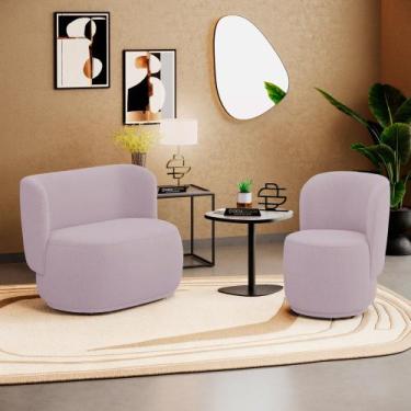 Imagem de Poltrona e Namoradeira Orgânica Molly Bouclê Rosé - Abmaza