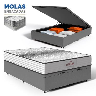Imagem de Cama Box Baú com Colchão de Molas Ensacadas Double Face Essence Probel Casal 138cm