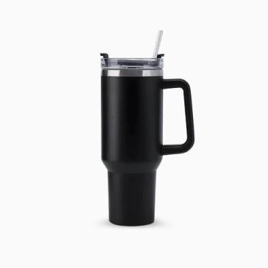 Imagem de Copo Térmico Grande 1200 Ml Canudo Parede Dupla - PRETO - Genérico