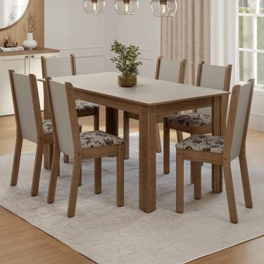 Imagem de Conjunto Sala de Jantar Lucena Mesa Tampo de Madeira 6 Cadeiras Rustic/Crema/Bege Marrom Madesa