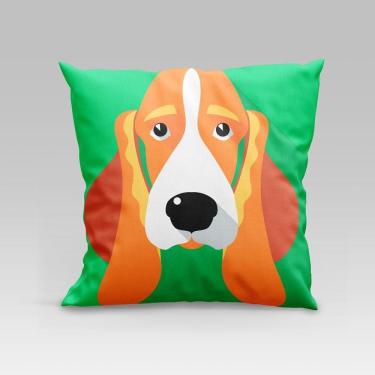 Imagem de Capa De Almofada Estampada Pet Dog Em Veludo Suede 45cm X 45cm - Decoração Raças Cachorros Cor Basset Hound