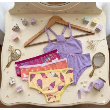 Imagem de Conjunto Mavique Paty Liso Infantil Menina 5 Calcinhas Hadassa Estampa