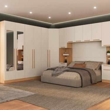 Imagem de Guarda-roupa Modulado Canto 7 Peças San Diego com Espelho Tauari/Off White