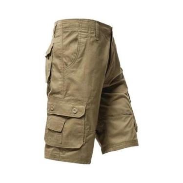 Imagem de Calças Cargo Khaki De Tamanho Grande Com Múltiplos Bolsos, Shorts Clás