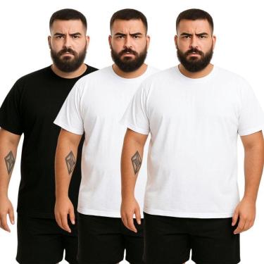Imagem de Kit 3 Camisetas Masculina Plus Size Lisa Algodão Premium-Masculino