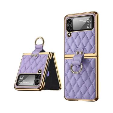 Imagem de Capa De Telefone De Couro Luxuosa Rosa Para Samsung Galaxy Z Flip Com 