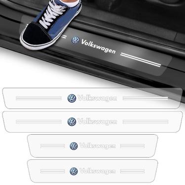Imagem de Kit 4 Adesivos de Soleira de Porta Dianteiro e Traseiro Modelo Fibra de Carbono para Vo...