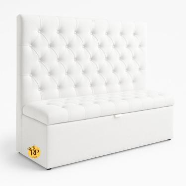 Imagem de Kit Cabeceira + Baú Casal Recamier Estofado Corino Branco