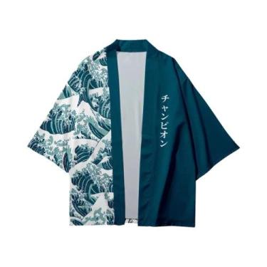 Imagem de Cardigã Kimono Masculino Harajuku Japonês Com Estampa Paisley E Patchw